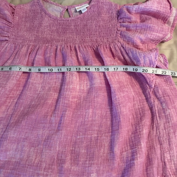 Lularoe Maddy Womens Size L Purple Tie Dye Gauze Flutter Sleeve Smocked Top - Picture 8 of 8